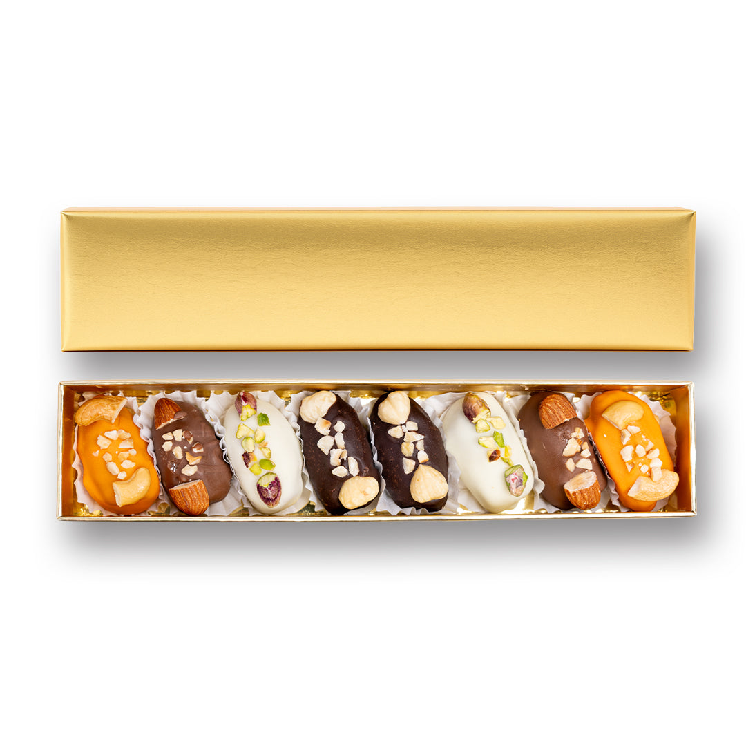 Golden Chocolate Gift Box with Nuts – 8 Pieces (135g) Premium Box