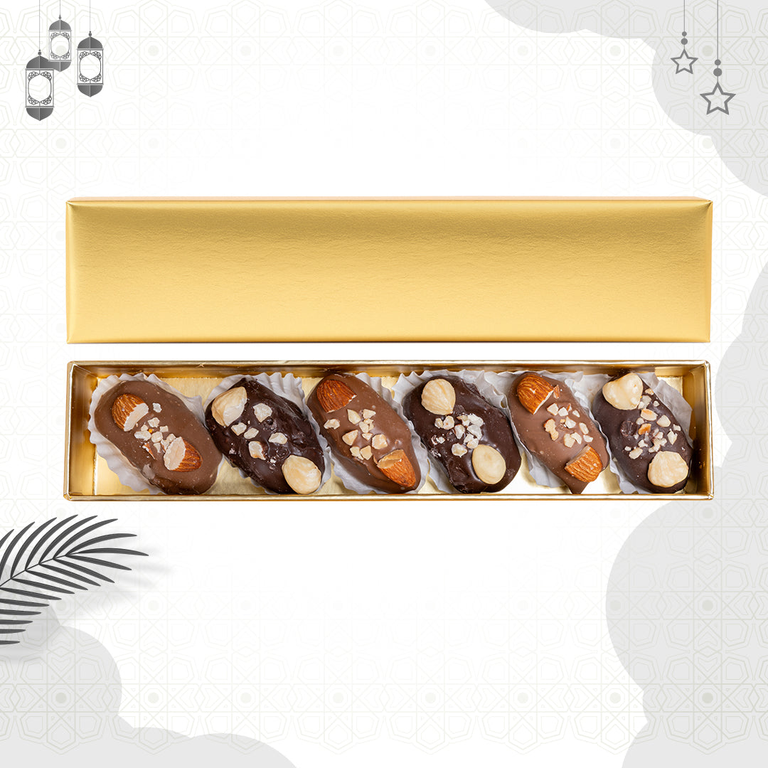 Golden Mixed Covered Chocolate Dates Stuffed with Nuts Gift Box