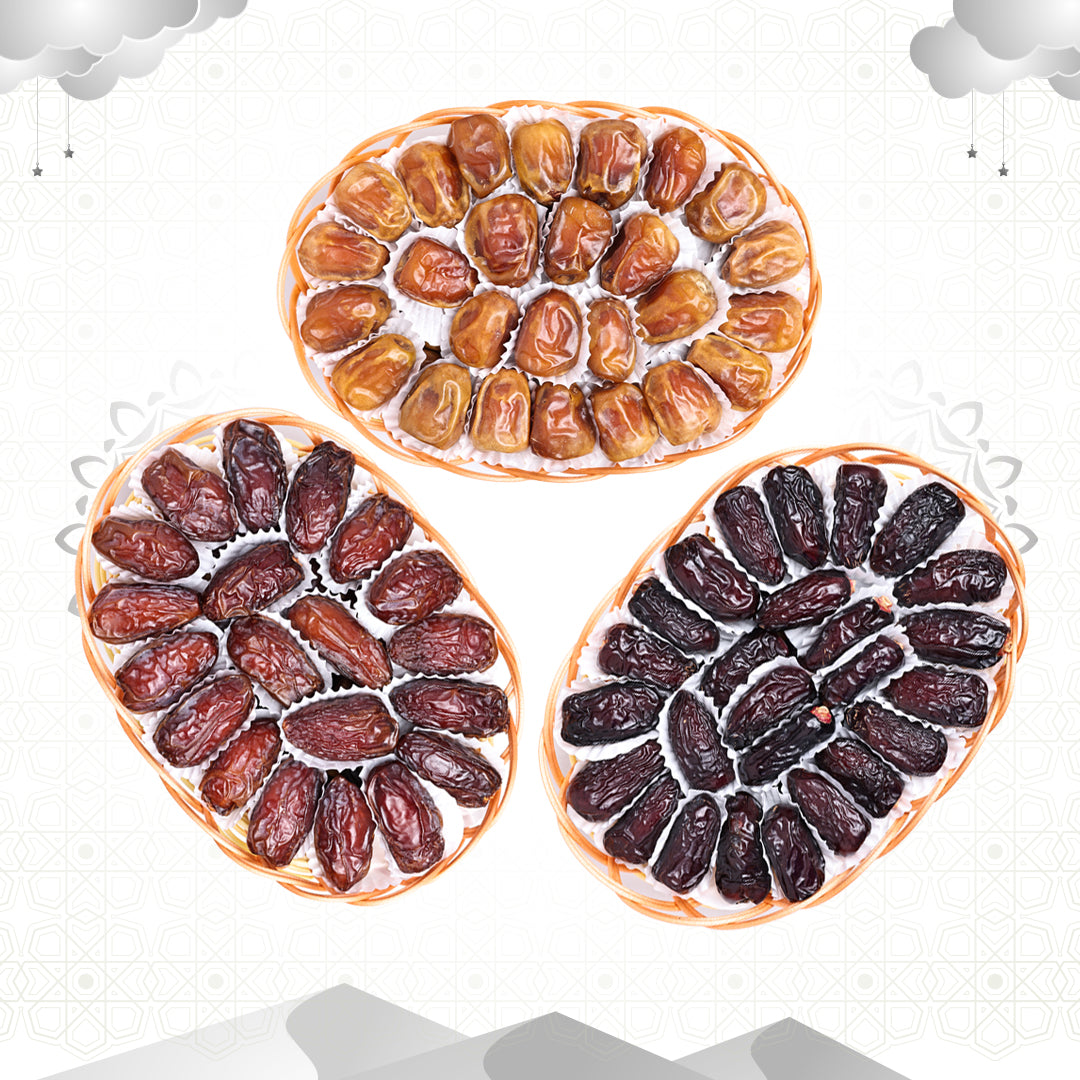 Ramadan Dates Basket – Majdoul Large, Sukkari Al Qassim & Safawi Al Madina | 3×500g 🌙