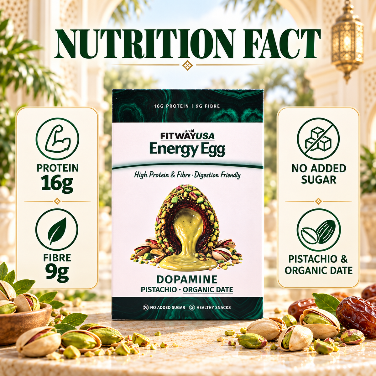 FitWay USA Energy Egg Dopamine – Pistachio & Organic Date | High Protein & Fibre