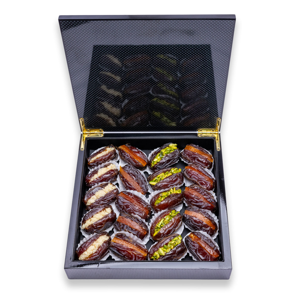Majdoul Dates with Nuts – Piano-Finish Carbon Wooden Gift Box