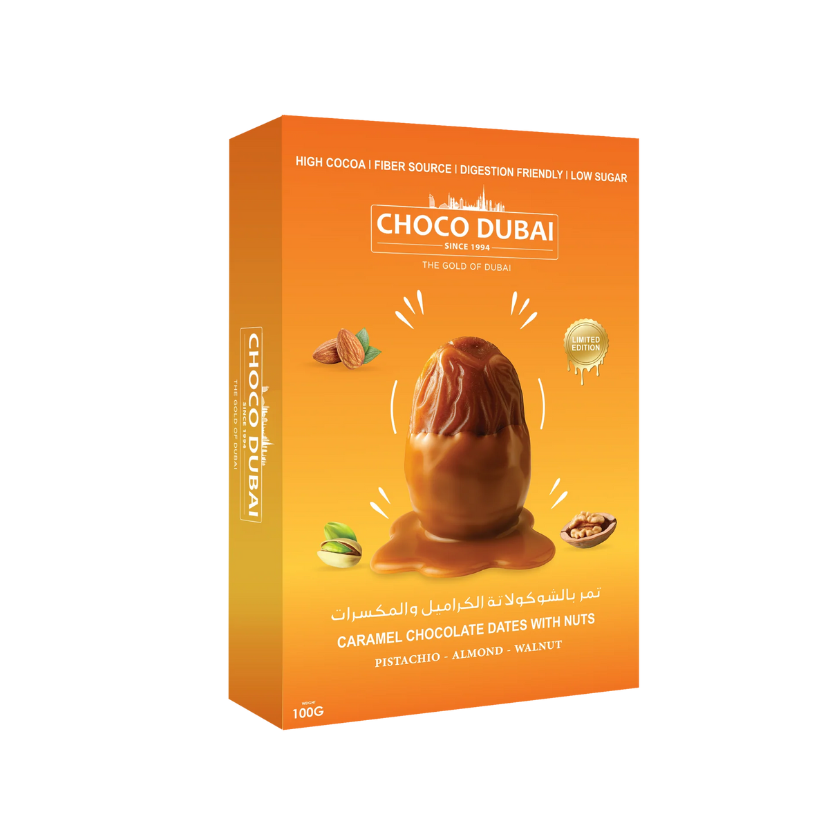 Choco Dubai Caramel Chocolate Dates with Nuts – Viral Dubai Edition (100g)