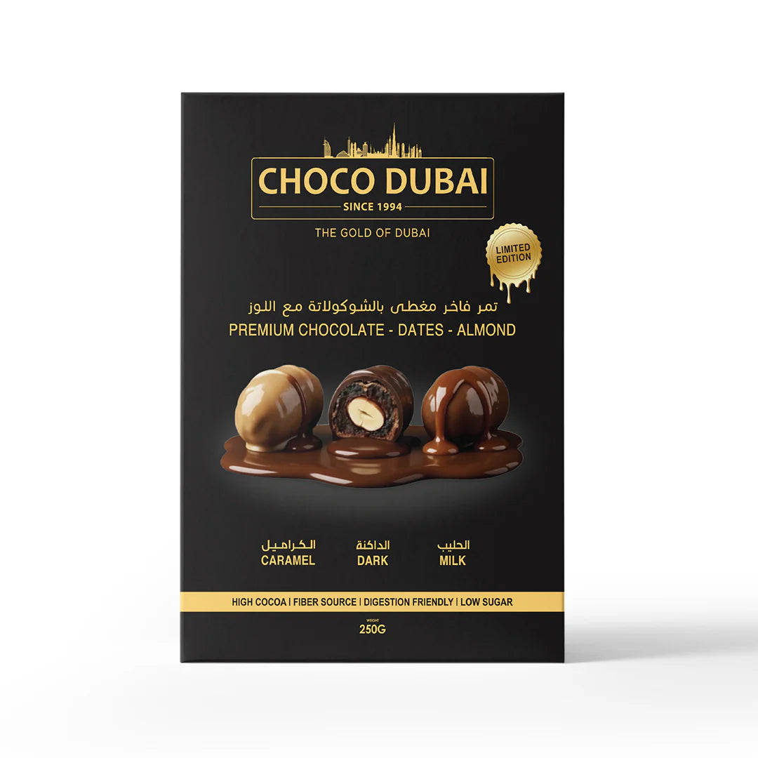 Choco Dubai Premium Chocolate Dates: Dark, Milk & Caramel 250g
