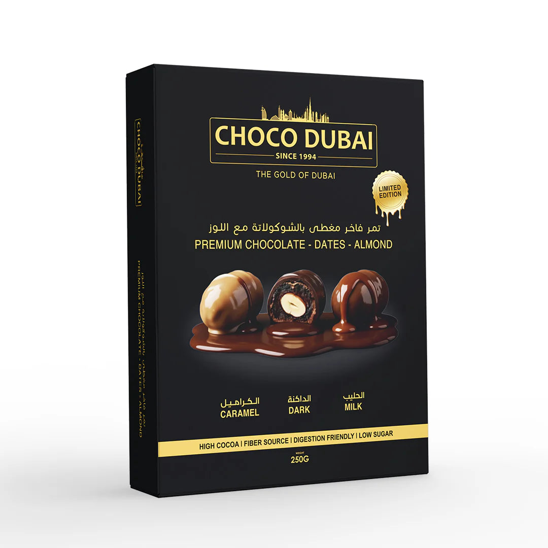 Choco Dubai Premium Chocolate Dates: Dark, Milk & Caramel 250g