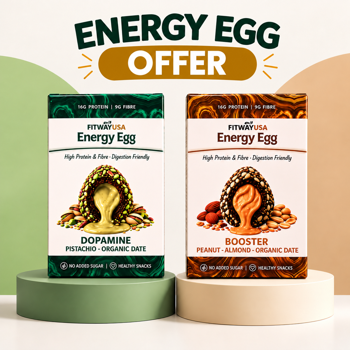 FitWay USA Energy Egg Offer – Dopamine Pistachio & Booster Peanut Almond | 2 × 100g