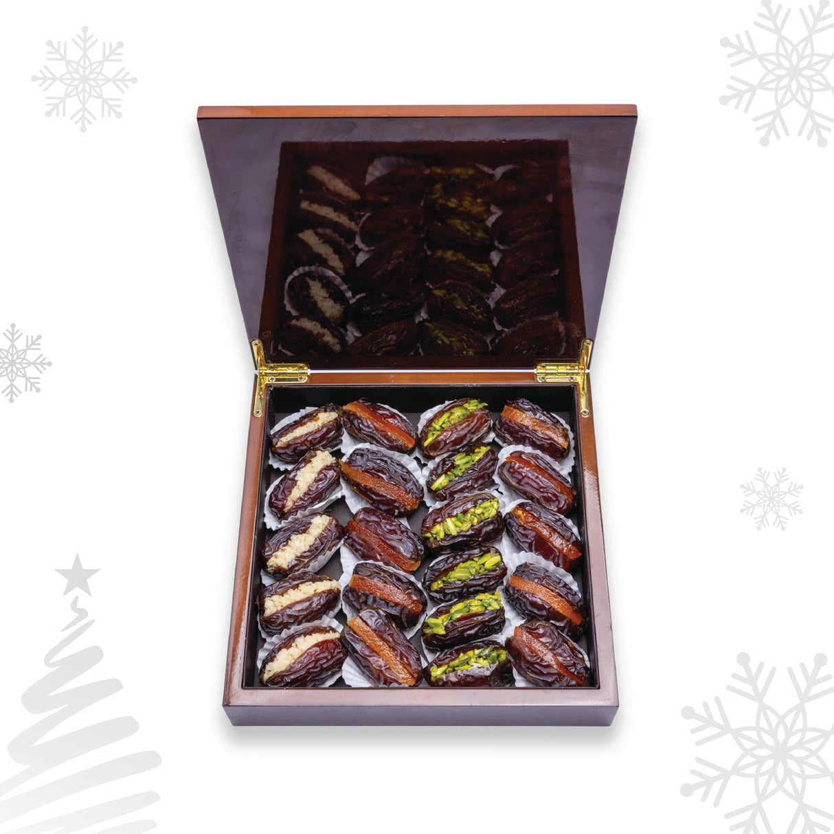 Изысканные финики Мадждул с орехами – 500 г, подарочная деревянная коробка премиум-класса