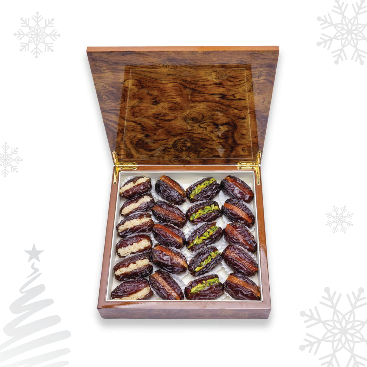 Изысканные финики Мадждул с орехами – 500 г, подарочная деревянная коробка премиум-класса