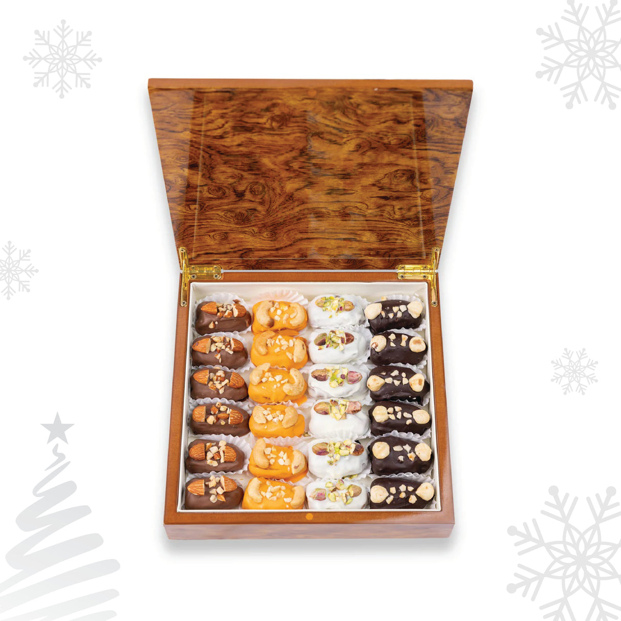 Изысканные финики, фаршированные изысканными орехами и фирменным шоколадным прикосновением, 500 г