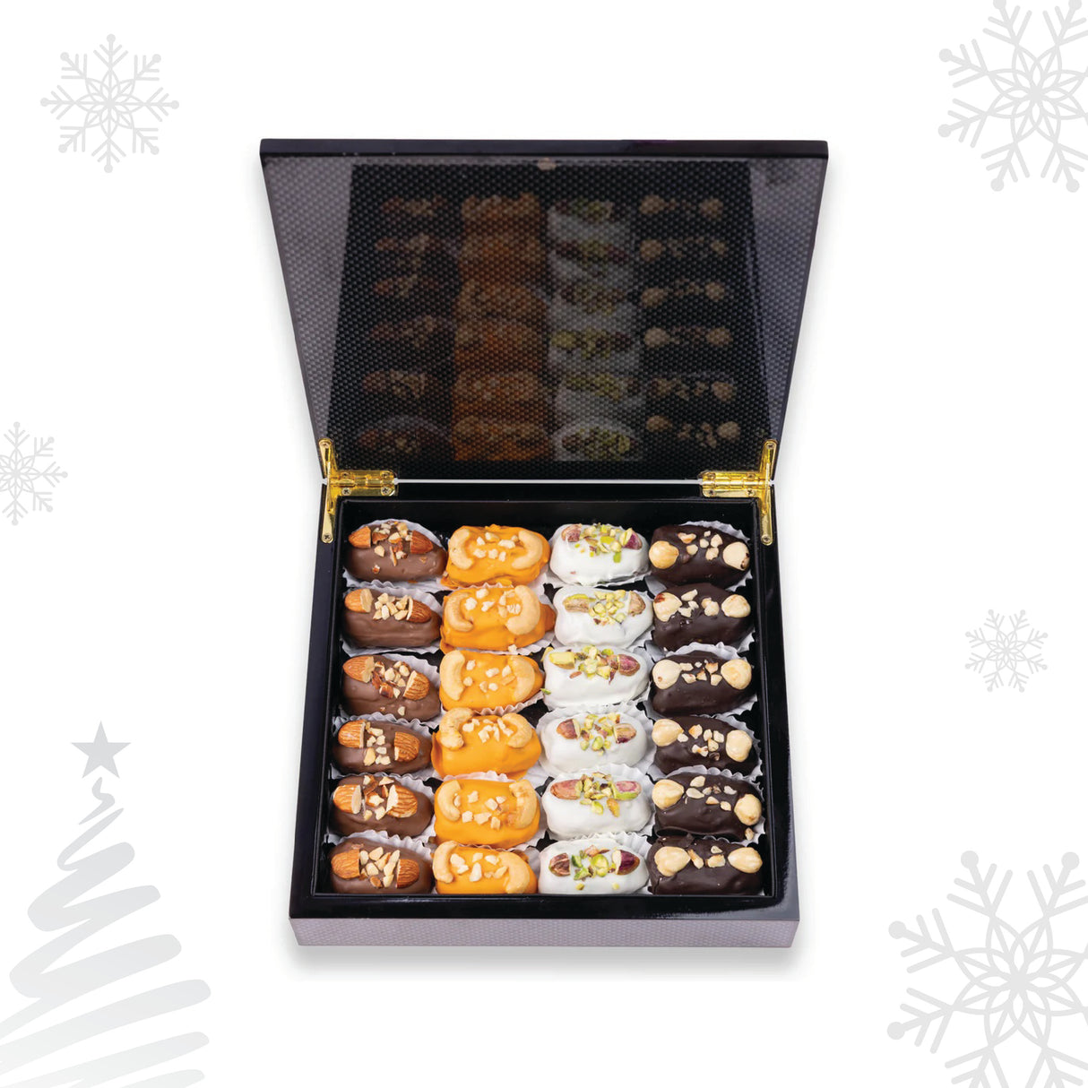 Изысканные финики, фаршированные изысканными орехами и фирменным шоколадным прикосновением, 500 г