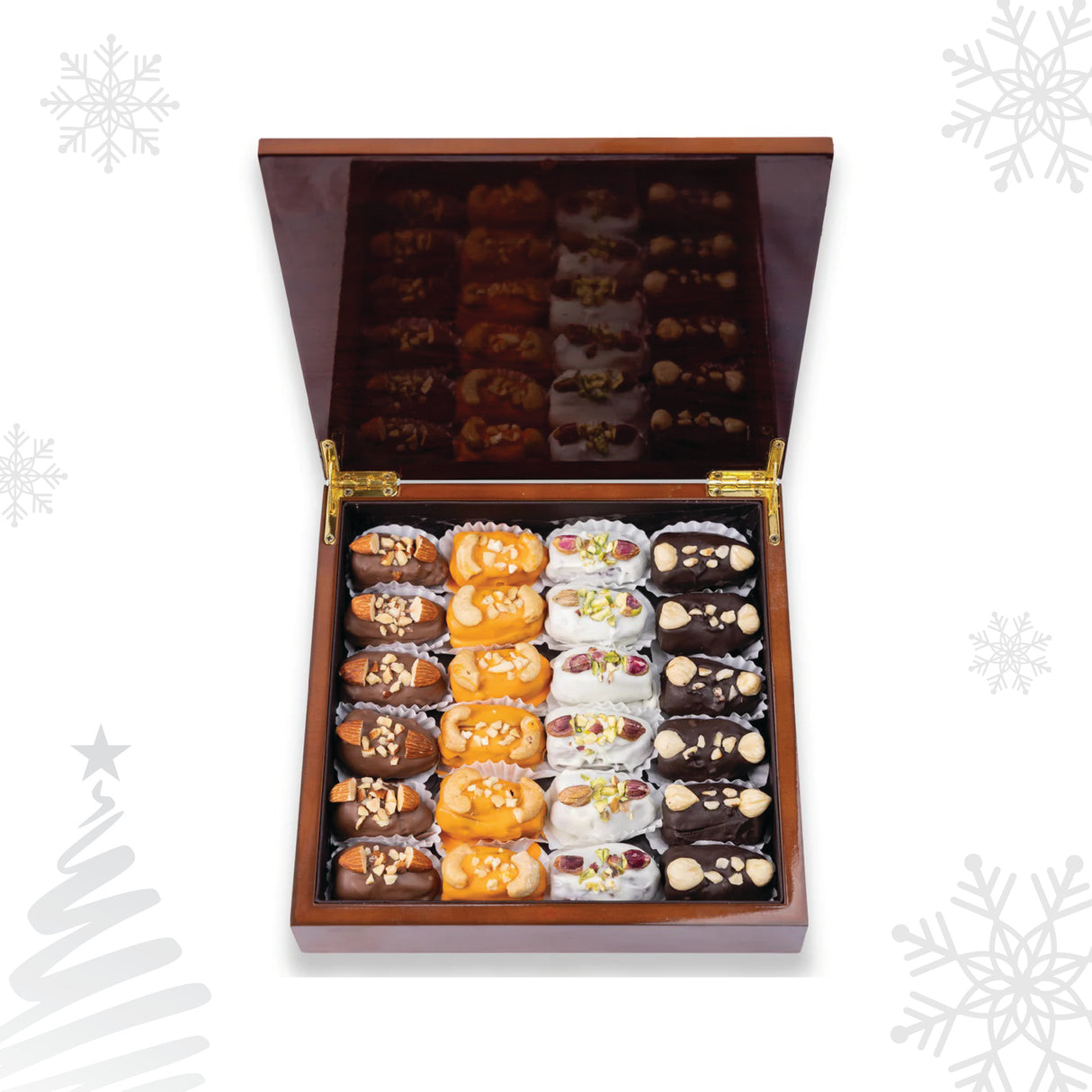 Изысканные финики, фаршированные изысканными орехами и фирменным шоколадным прикосновением, 500 г