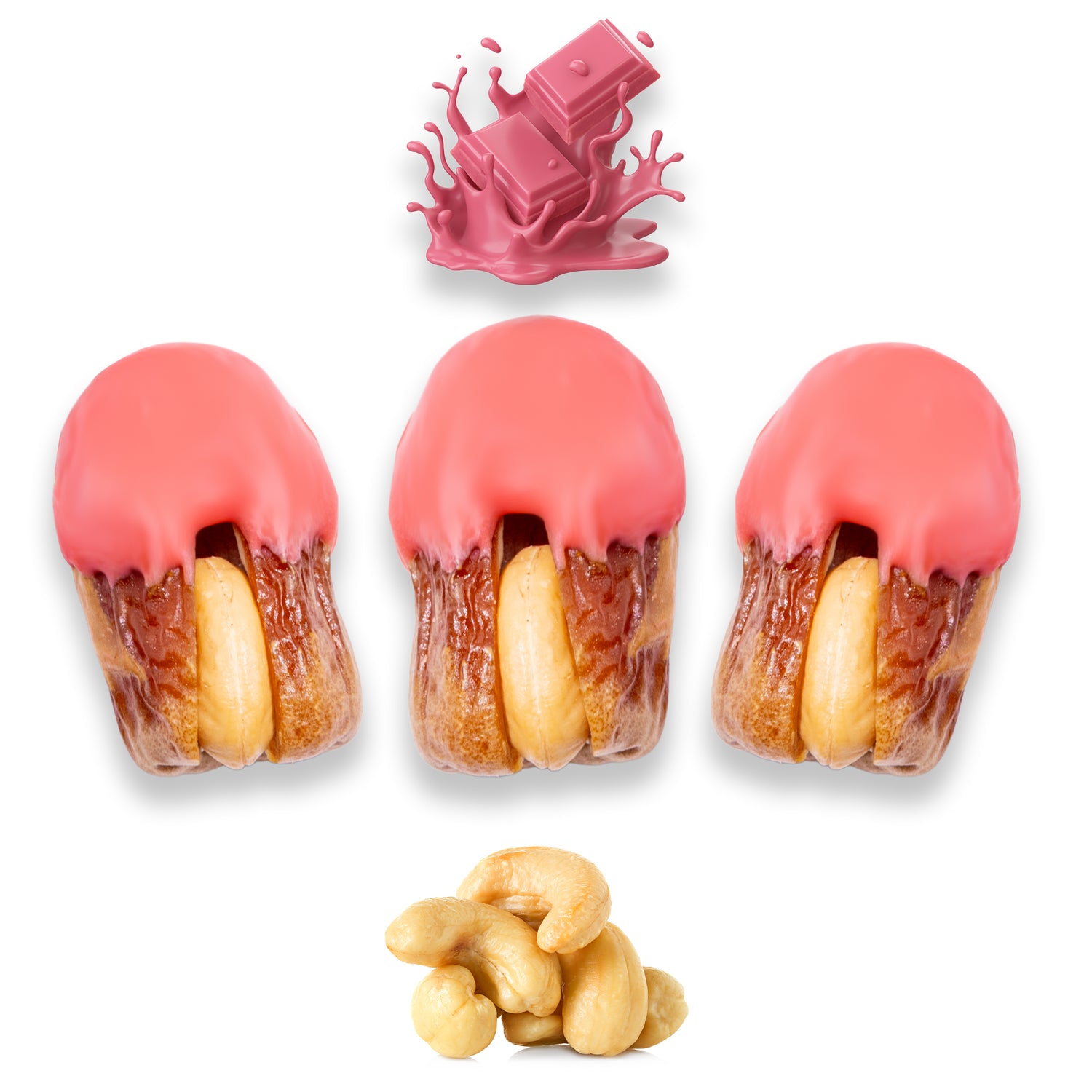 Luxury Sagi Dates Stuffed with Nuts & Half-Dipped in Ruby Chocolate