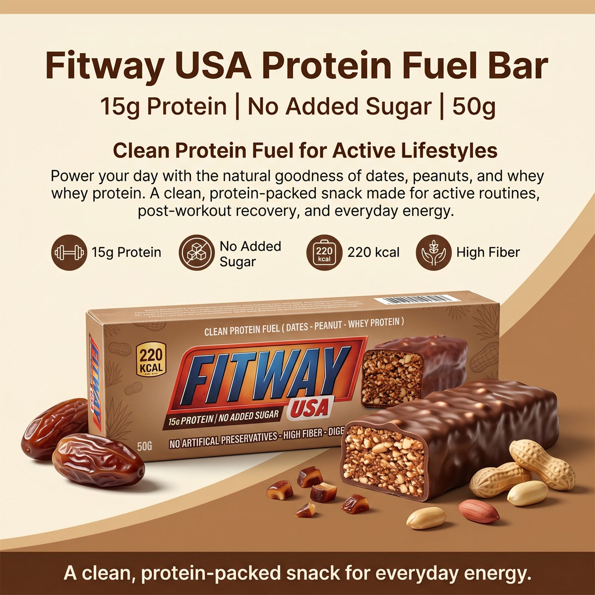Fitway USA Protein Fuel Bar | 15g Protein | No Added Sugar | 50g