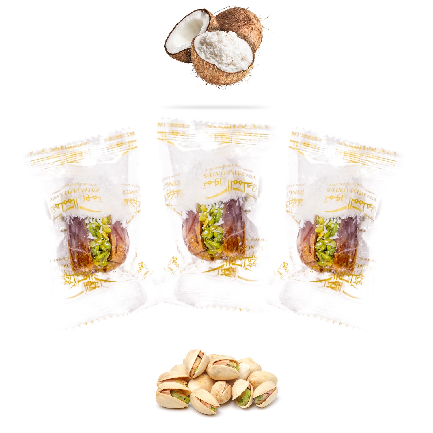 Luxury Sagi Dates Stuffed with Nuts & Half-Dipped in Coconut Chocolate (Wrapped)