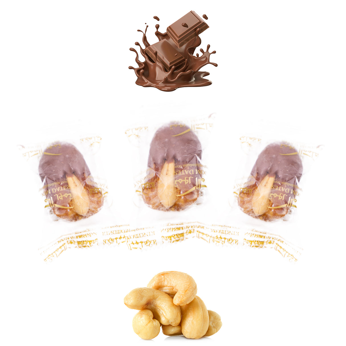 Luxury Sagi Dates Stuffed with Nuts & Half-Dipped in Milk Chocolate (Wrapped)