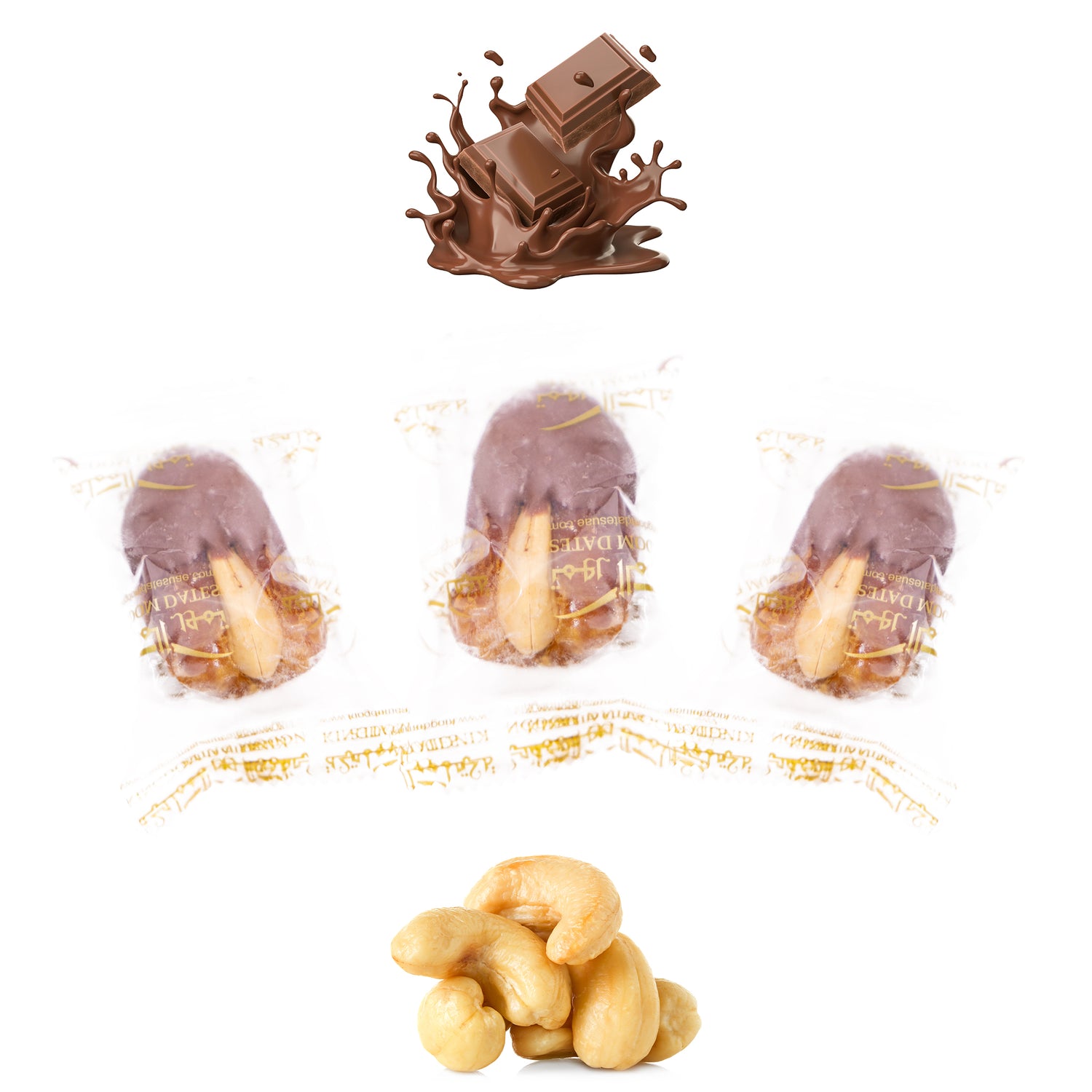 Luxury Sagi Dates Stuffed with Nuts & Half-Dipped in Milk Chocolate (Wrapped)