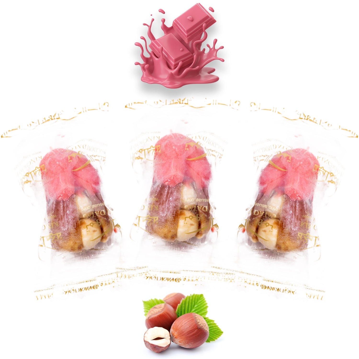 Luxury Sagi Dates Stuffed with Nuts & Half-Dipped in Ruby Chocolate (Wrapped)
