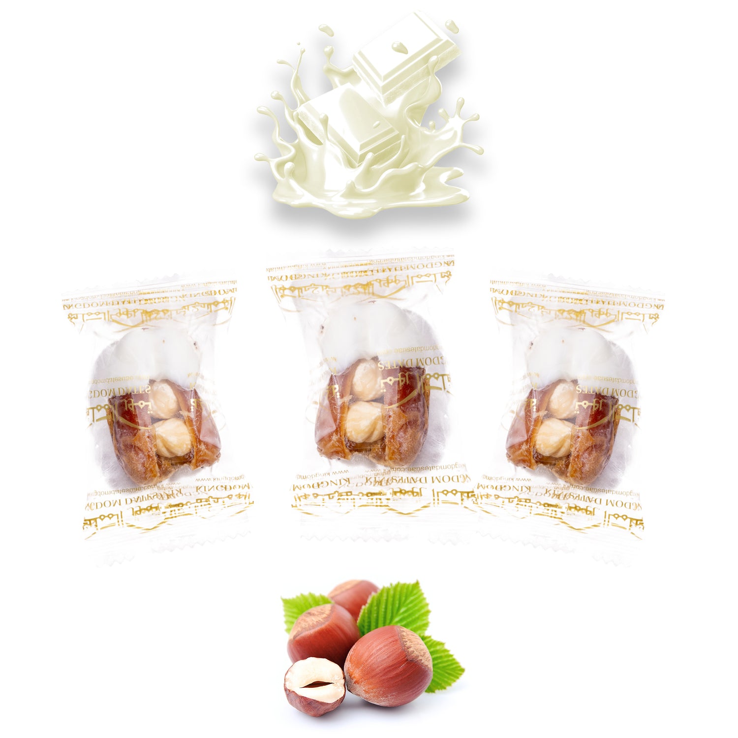 Luxury Sagi Dates Stuffed with Nuts & Half-Dipped in Vanilla Chocolate (Wrapped)