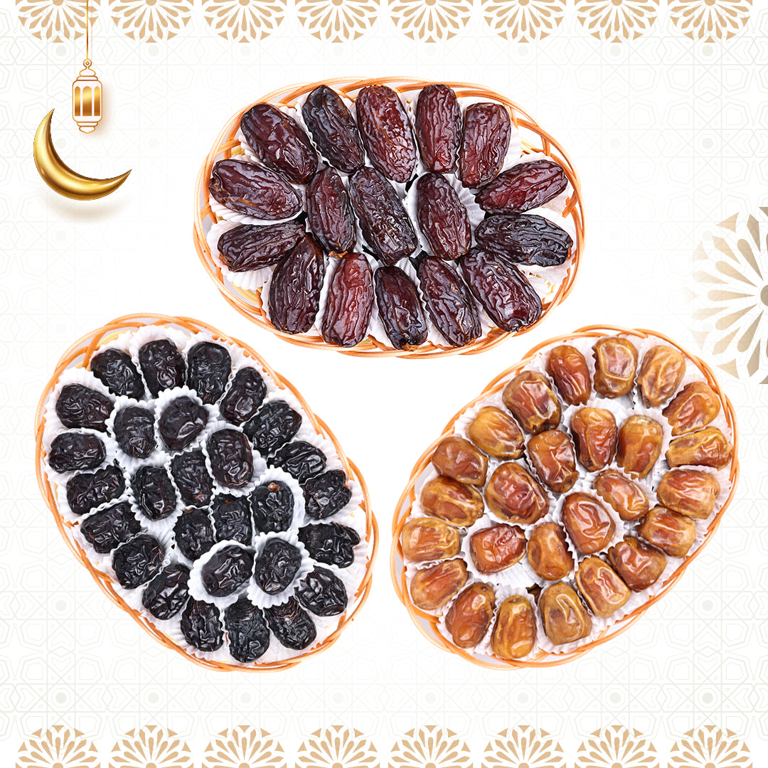 Ramadan Dates Basket – Majdoul Jumbo, Sukkari Al Qassim & Ajwa Al Madina | 3×500g 🌙