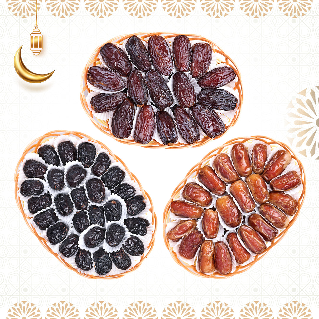 Ramadan Dates Basket – Majdoul Jumbo, Sagi & Ajwa Al Madina | 3×500g 🌙