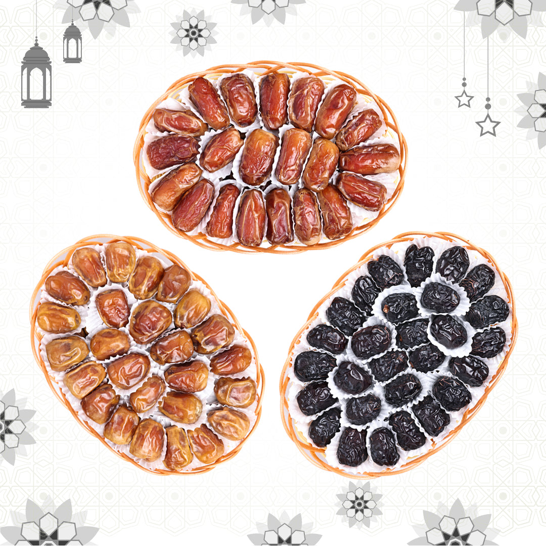 Ramadan Dates Basket – Sagi, Sukkari Al Qassim & Ajwa Al Madina | 3×500g 🌙