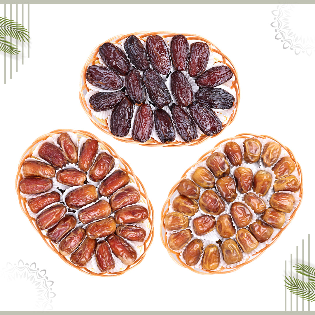 Ramadan Dates Basket – Majdoul Jumbo, Sukkari Al Qassim & Sagi | 3×500g