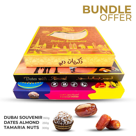 BUNDLE OFFER! Dubai Souvenir 350 gm & Dates Stuffed W Almond 250 gm & Dates Energy Ball 300 gm