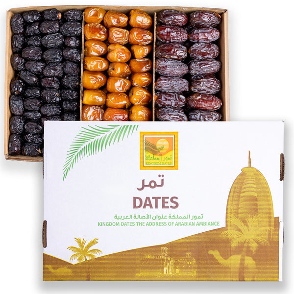 3 KG Premuim Assorted Plain Dates Box (Mejdoul-Sukkari-Ajwa)
