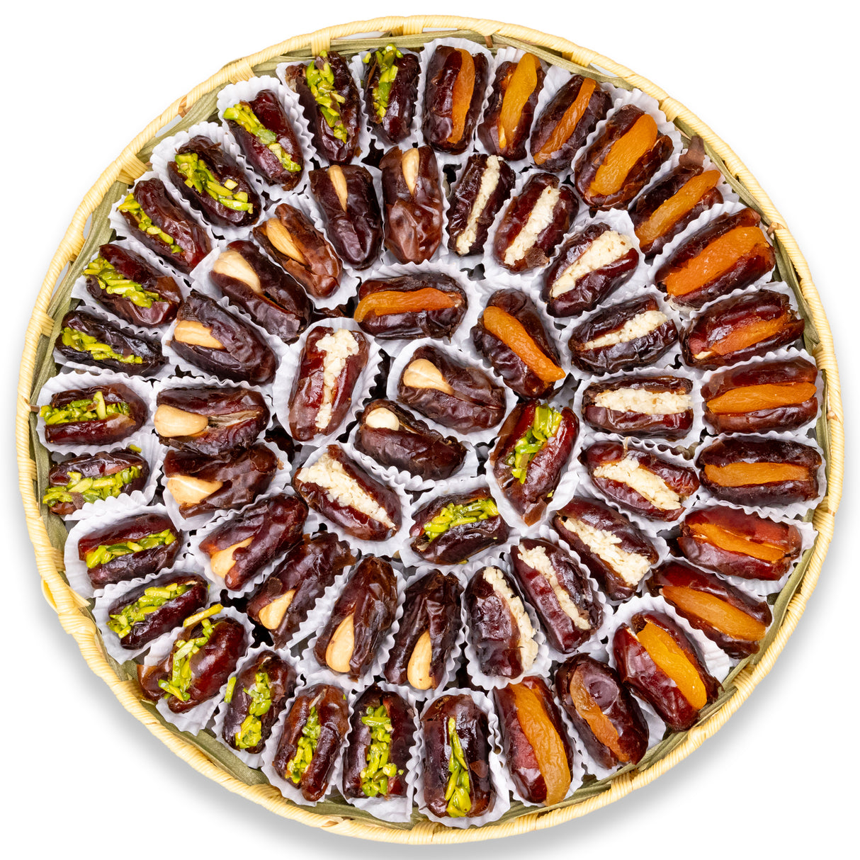 Premium Dates Tray Stuffed with Mixed Nuts & Dried Fruits (Round)