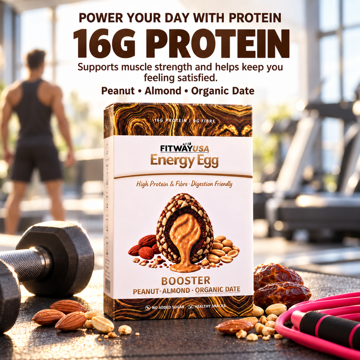 FitWay USA Energy Egg Booster – Peanut, Almond & Organic Date | High Protein & Fibre | 100g