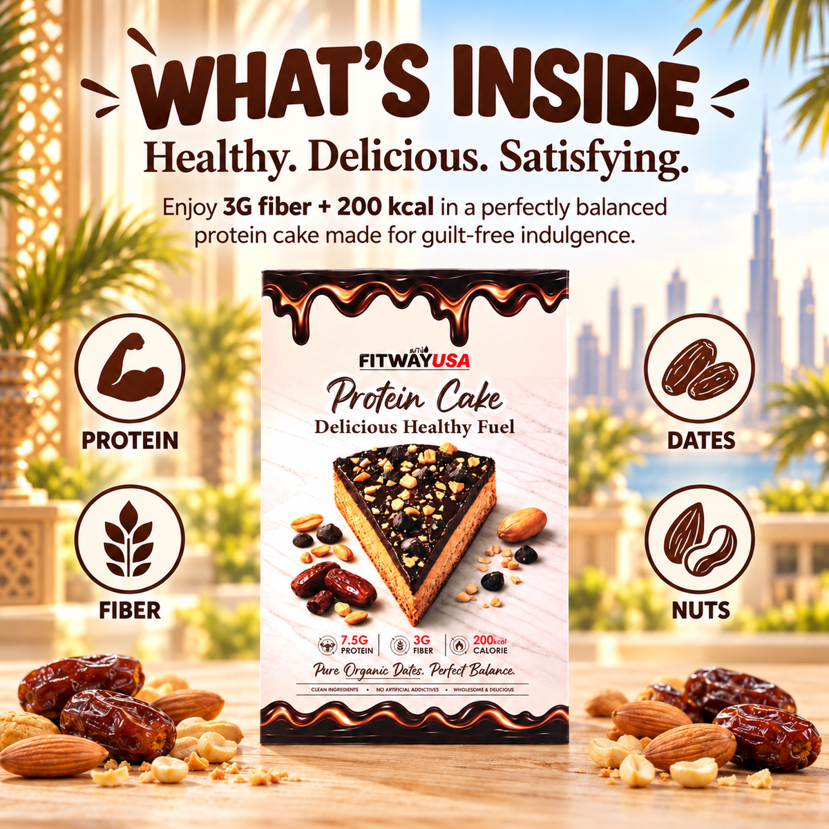 FitWay USA High Protein Cake with Dates & Peanuts - 100g