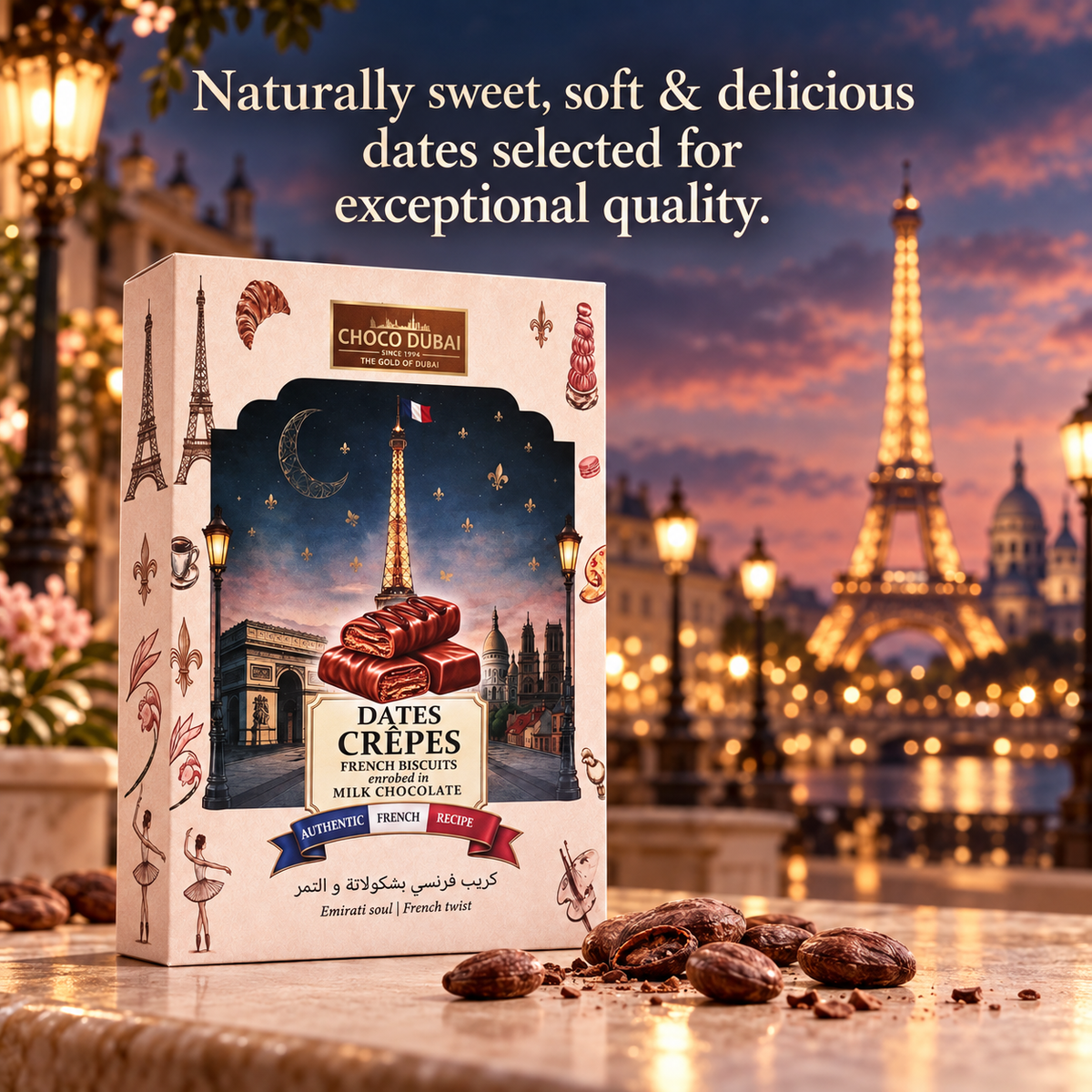 Choco Dubai Dates Crepes Deal – 2 × 100g | Emirati Soul, French Twist