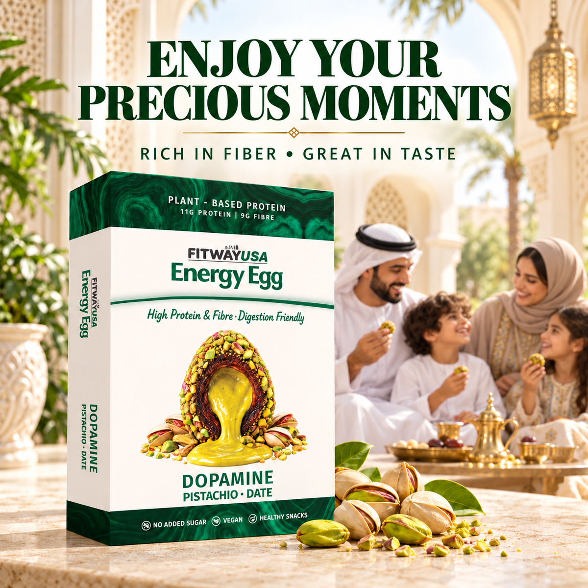 FitWay USA Energy Egg Dopamine – Pistachio & Organic Date | High Protein & Fibre