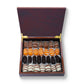 Brown Carbon Fiber Wooden Box Filled with Full Coated Chocolate Majdoul Dates Stuffed With Nuts 350 GM