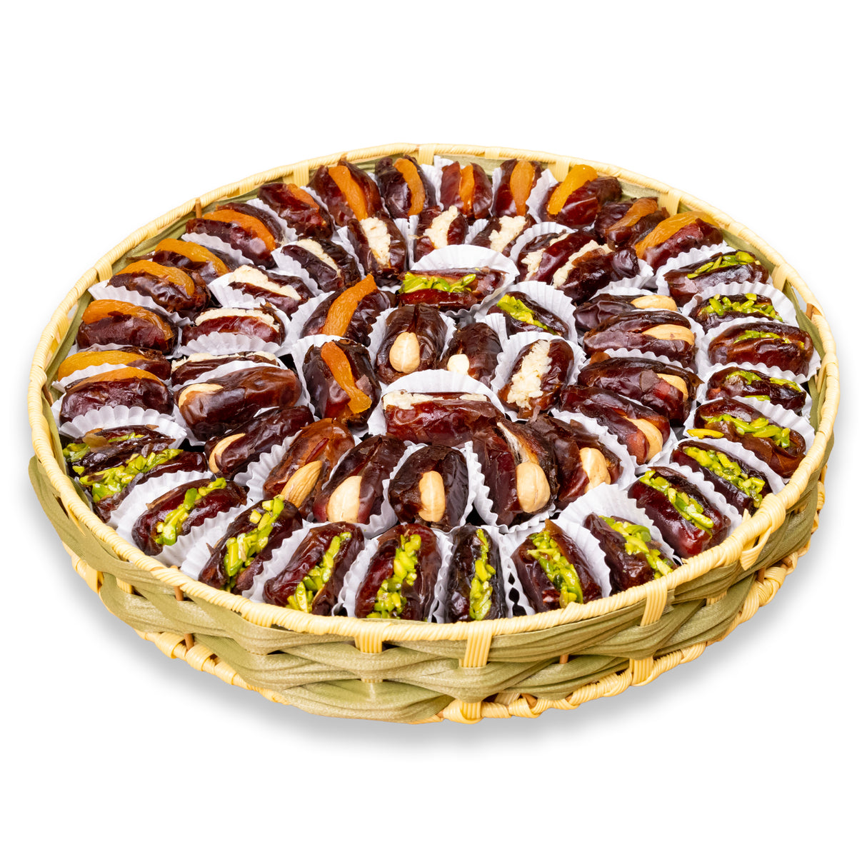 Premium Dates Tray Stuffed with Mixed Nuts & Dried Fruits (Round)