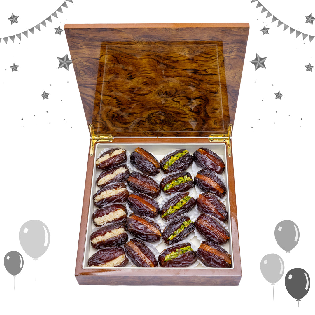 Majdoul Dates with Nuts – Desert Sand Wooden Gift Box