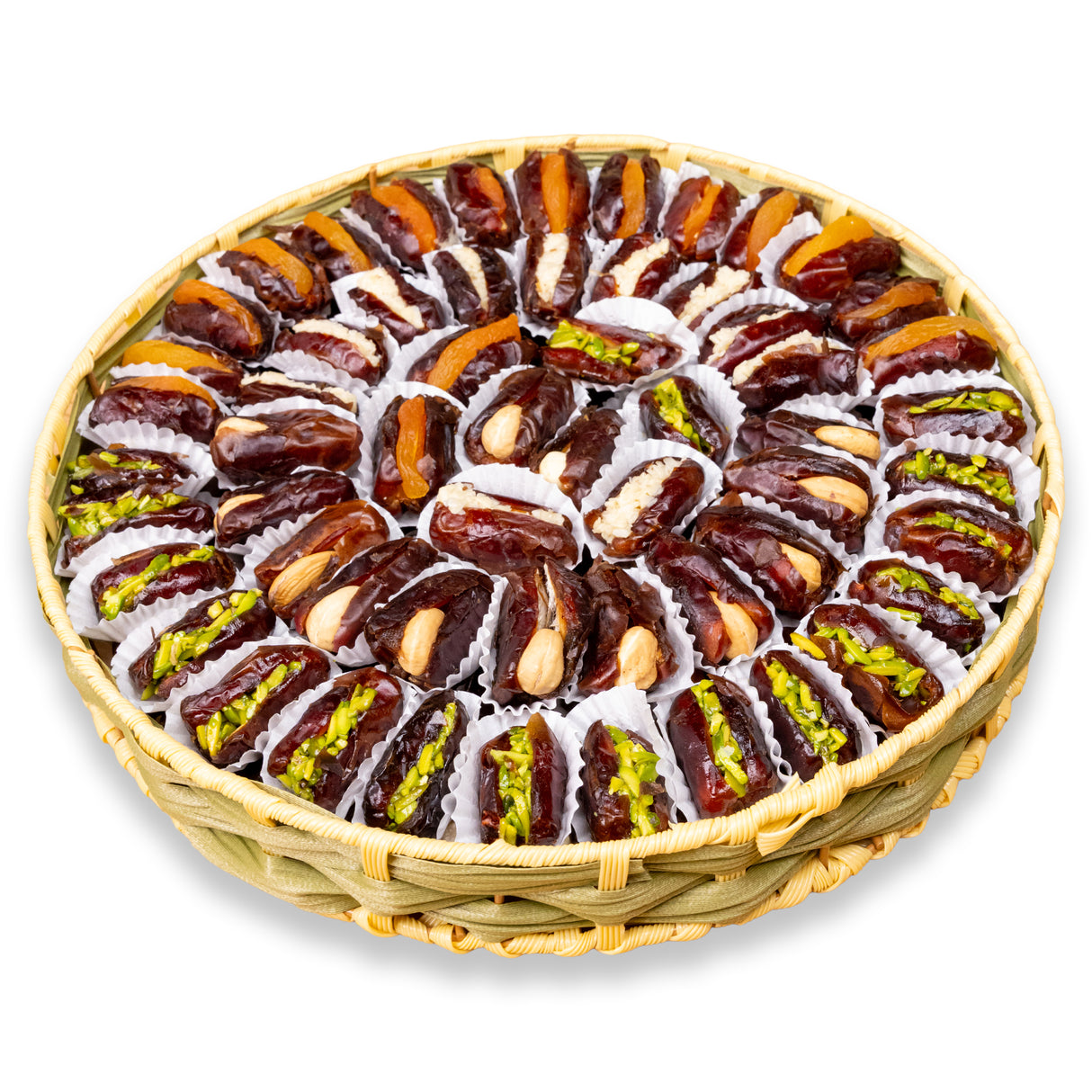 Premium Dates Tray Stuffed with Mixed Nuts & Dried Fruits (Round)