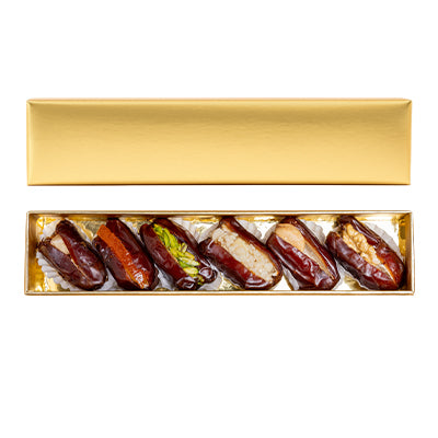 Golden Stuffed Dates Gift with Nuts – 6 Pieces, 110g Premium Box