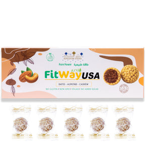 Almond dates protein ball with cashew from Kingdom Dates UAE, showing a close-up of the 50g snack with almonds and dates.