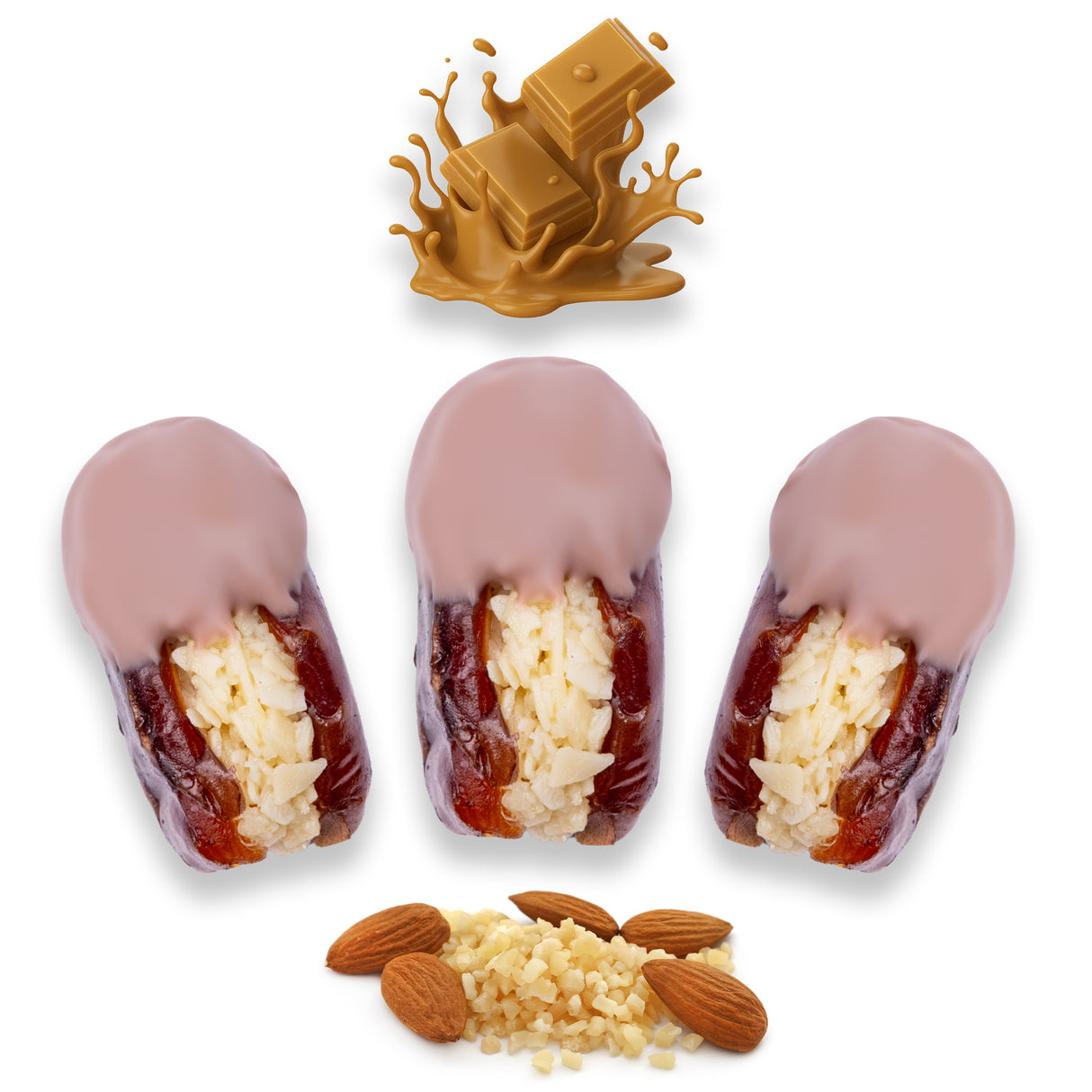 Luxury Khedri Dates Stuffed with Nuts & Half-Dipped in Caramel Chocolate