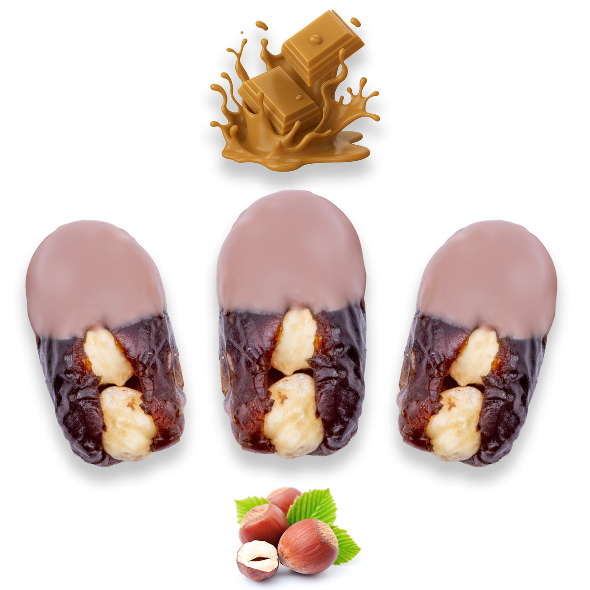 Luxury Khedri Dates Stuffed with Nuts & Half-Dipped in Caramel Chocolate