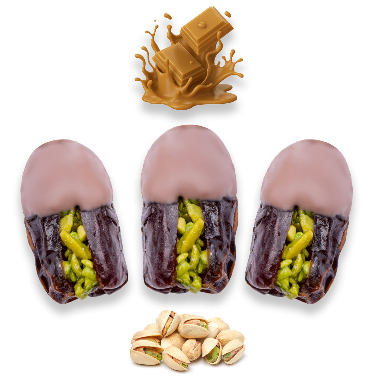 Luxury Khedri Dates Stuffed with Nuts & Half-Dipped in Caramel Chocolate