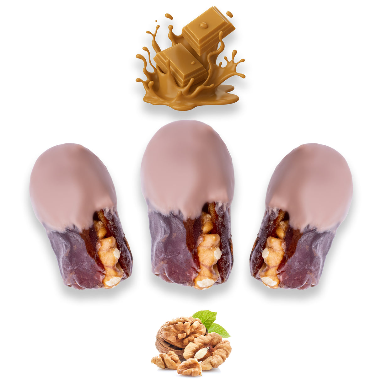 Luxury Khedri Dates Stuffed with Nuts & Half-Dipped in Caramel Chocolate
