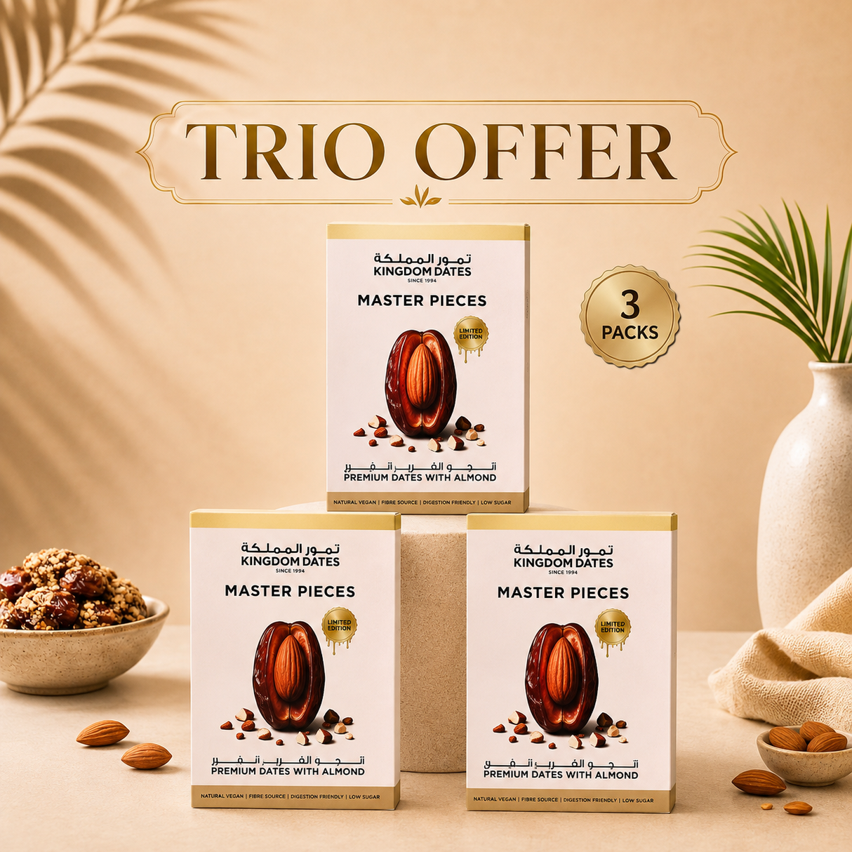 Premium Dates with Almond – Master Pieces Trio Offer | 3 × 220g