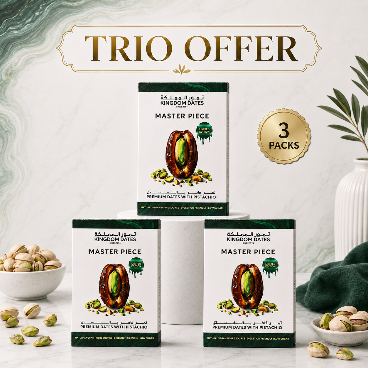 Premium Dates with Pistachio – Master Pieces Trio Offer | 3 × 220g