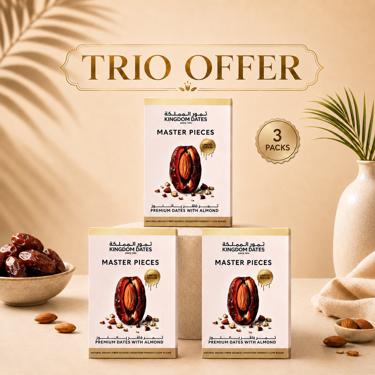 Premium Dates with Almond – Master Pieces Trio Offer | 3 × 220g