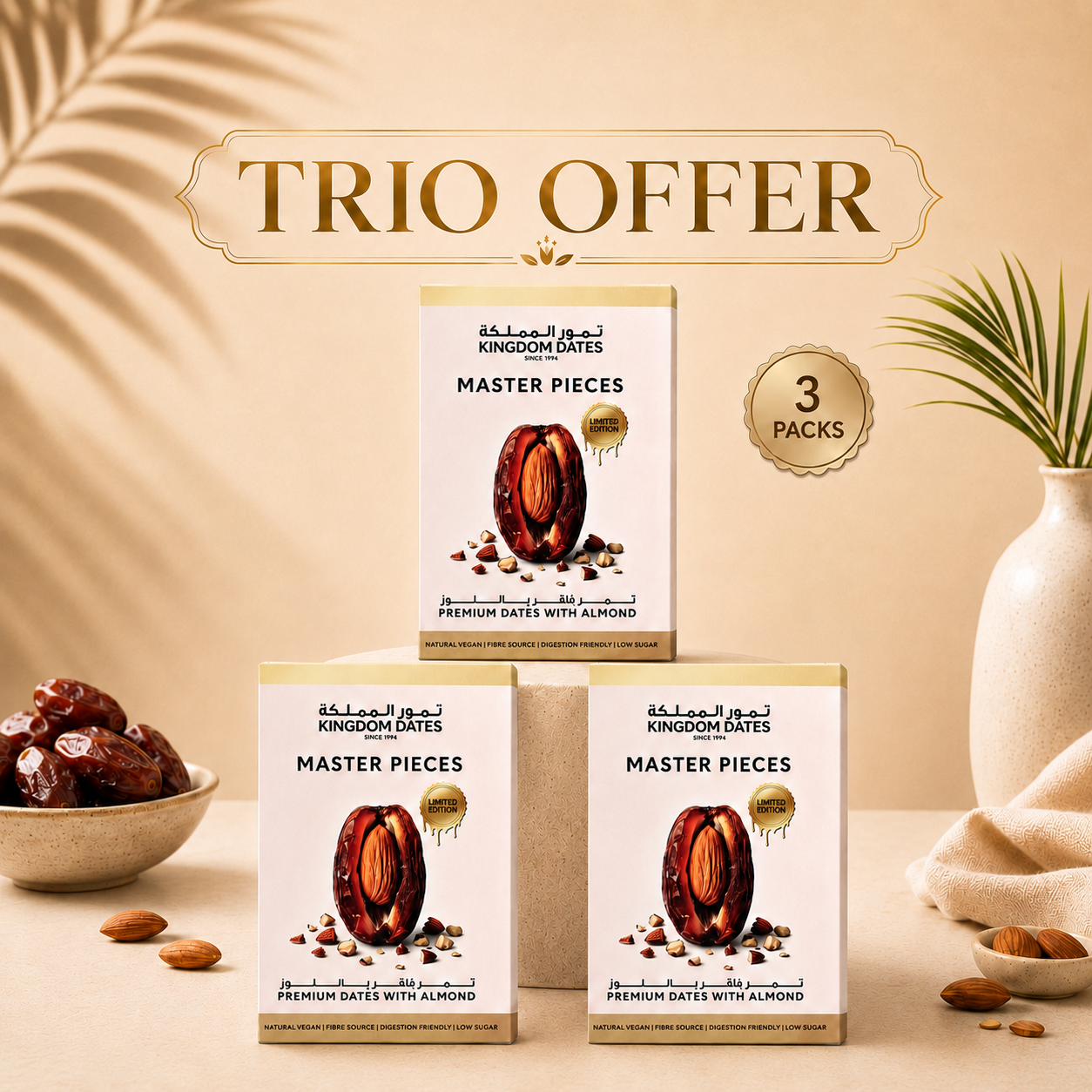 Premium Dates with Almond – Master Pieces Trio Offer | 3 × 220g