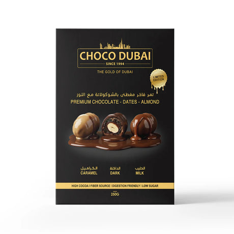 Choco Dubai Premium Chocolate Dates: Dark, Milk & Caramel 250g