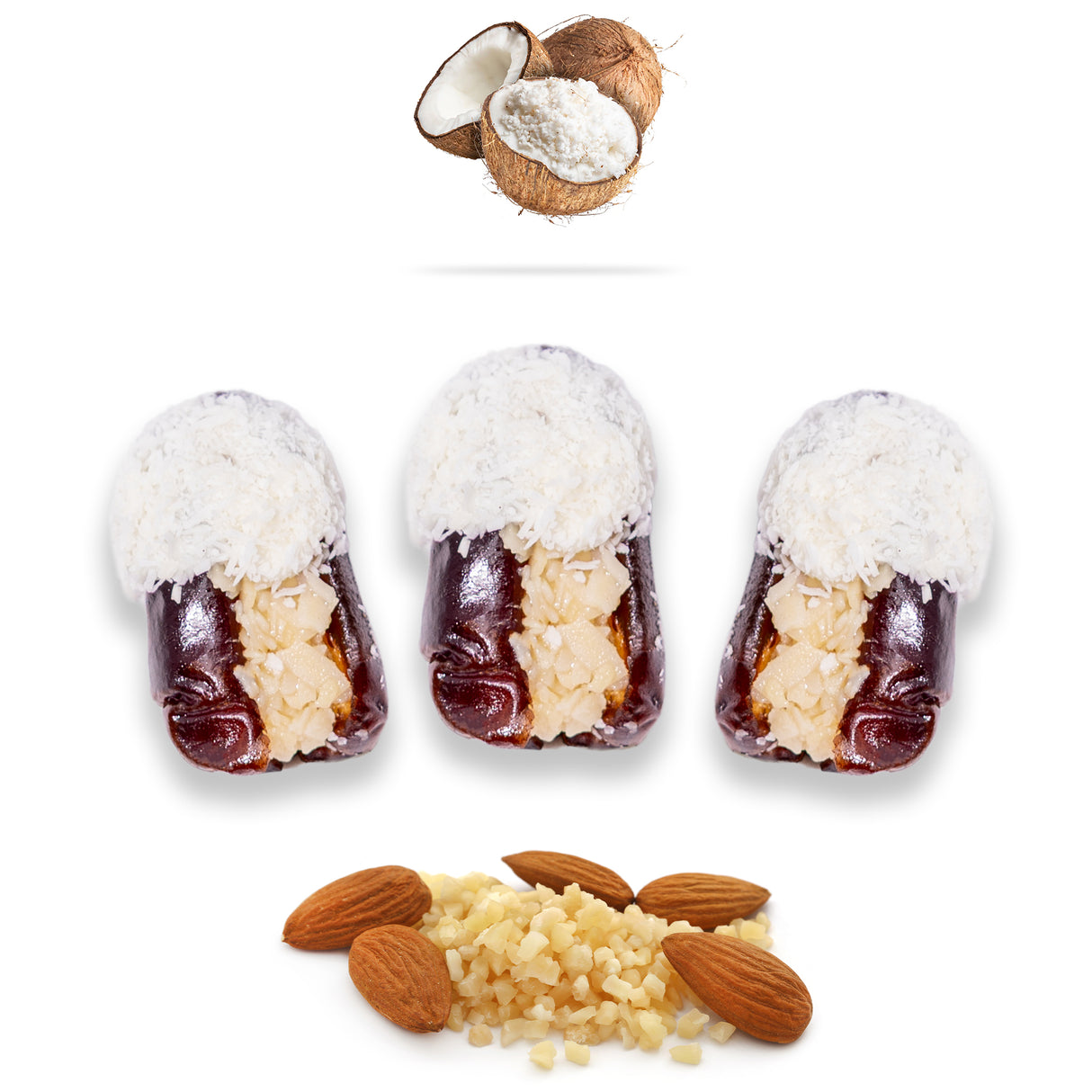 Luxury Khedri Dates Stuffed with Nuts & Half-Dipped in Coconut Chocolate