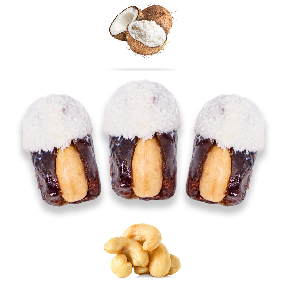 Luxury Khedri Dates Stuffed with Nuts & Half-Dipped in Coconut Chocolate