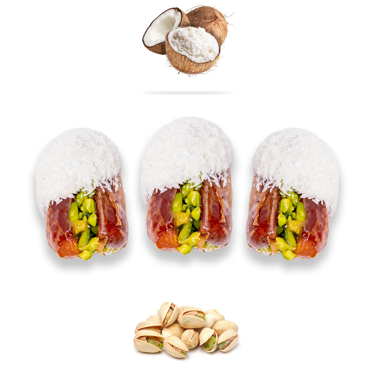 Luxury Sagi Dates Stuffed with Nuts & Half-Dipped in Coconut Chocolate